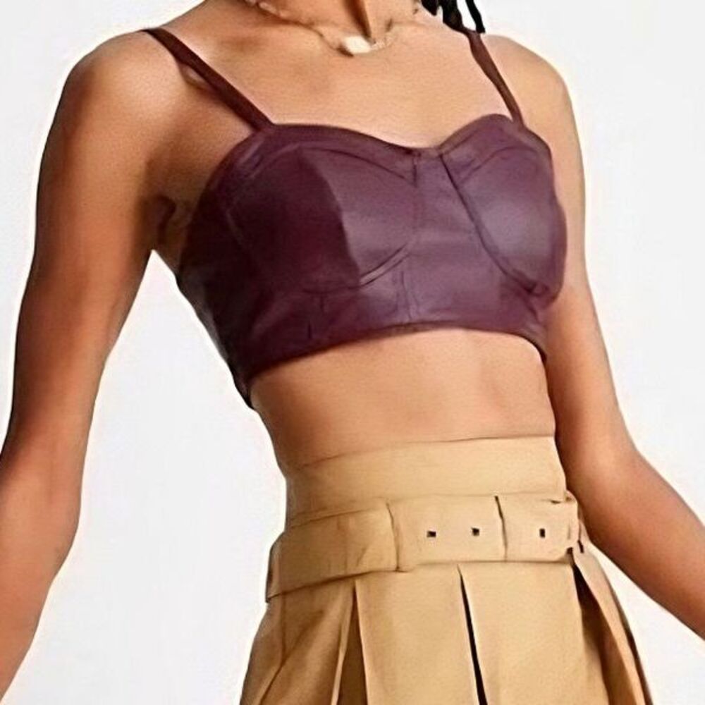 Future Collective x Reese Blutstein Burgundy Faux Leather Crop Top M Whimsigoth
